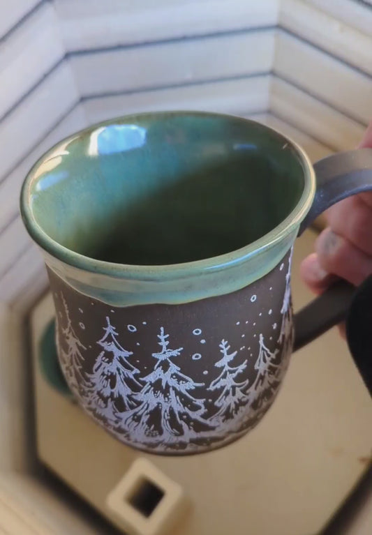 Snowy Pines Green Mug