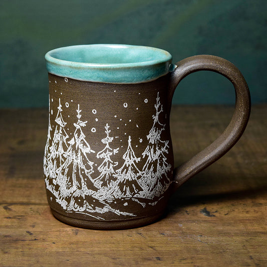 Snowy Pines Green Mug