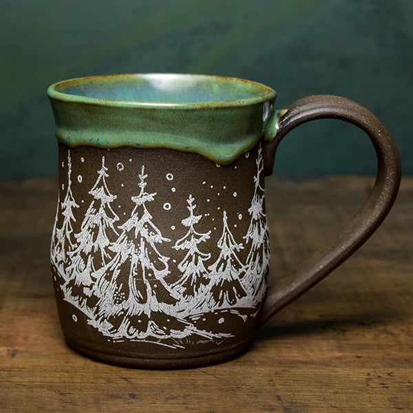 Snowy Pines Green Mug