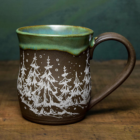 Snowy Pines Green Mug
