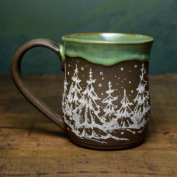 Snowy Pines Green Mug