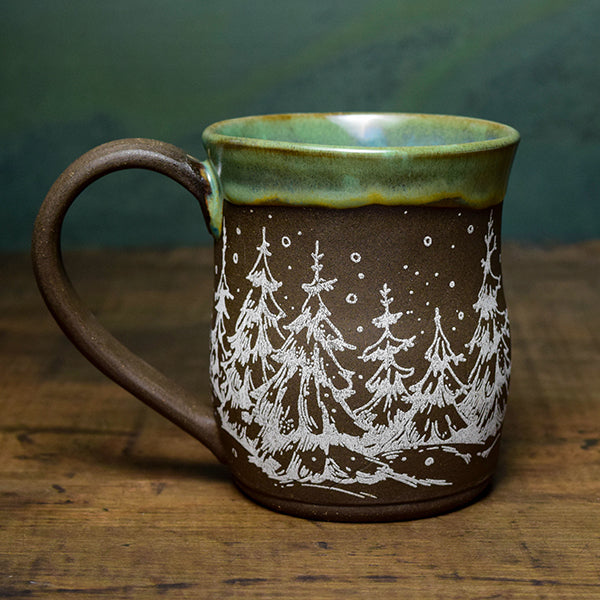 Snowy Pines Green Mug