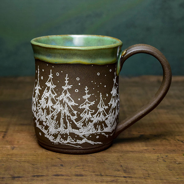 Snowy Pines Green Mug